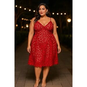 City Chic Scarlet So Fancy Red Lace Fit & Flare Cocktail Party Dress Size 16